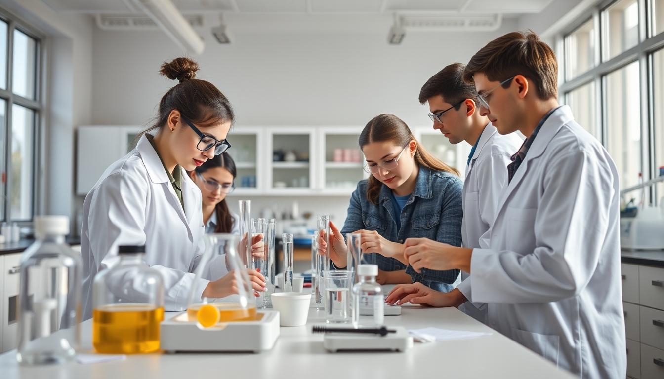 Students studying together in modern classroom